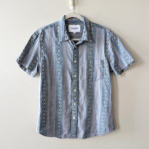 Corridor NYC Men's Striped Tribal Print Short Sleeve Button Down